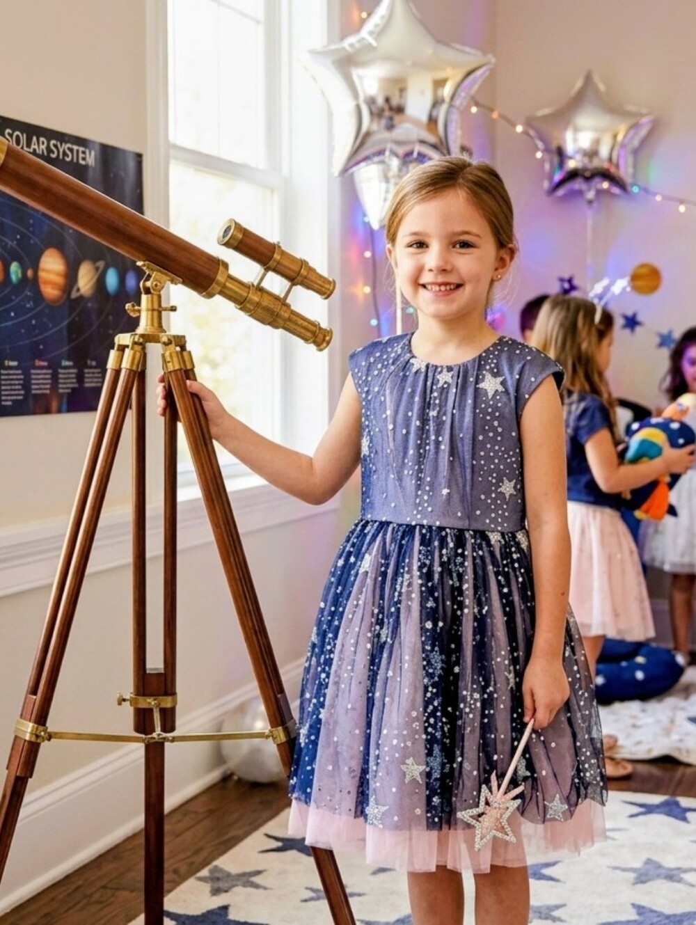 Halabaloo girl's silver star tulle party dress size 7